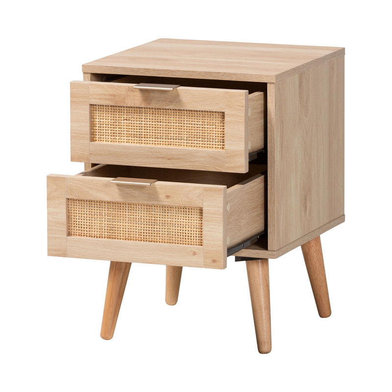 Willumsen 2-Drawer Nightstand in Oak Brown Finish, 21.7'' H X 15.7'' W X 15.7'' D
