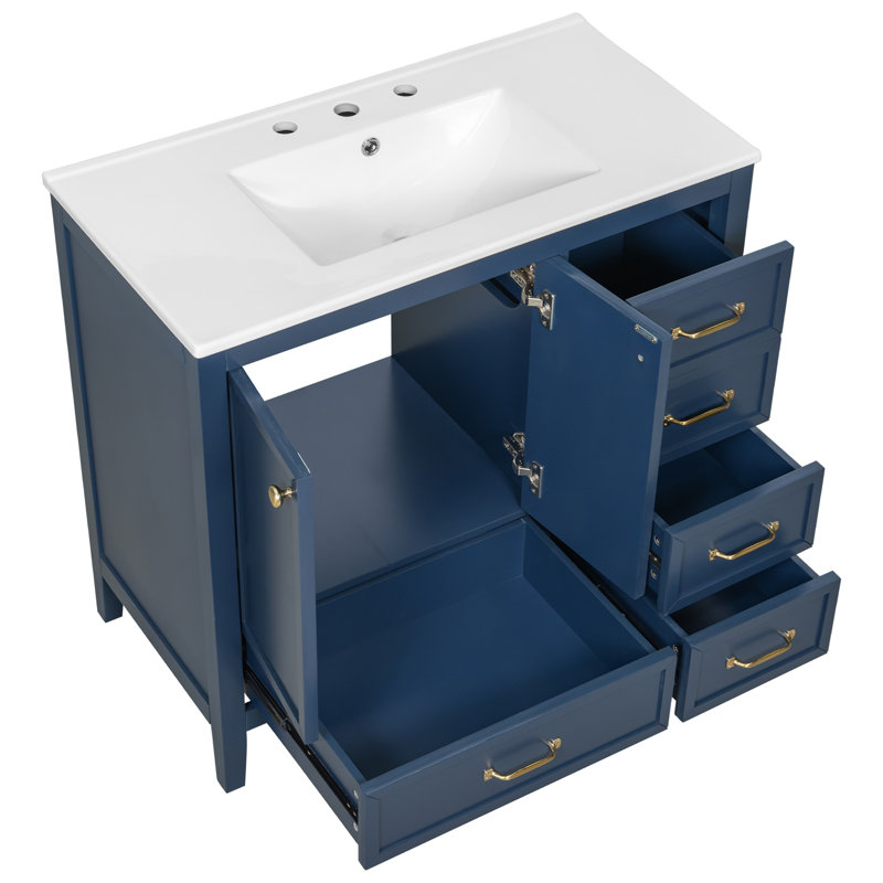Meuble-lavabo 36 po avec lavabo, Bleu / céramique