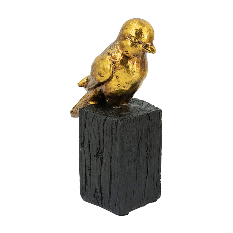 Sculpture d'oiseau chanteur en résine 4,5 po x 2,5 po x 7,5 po sur fond noir