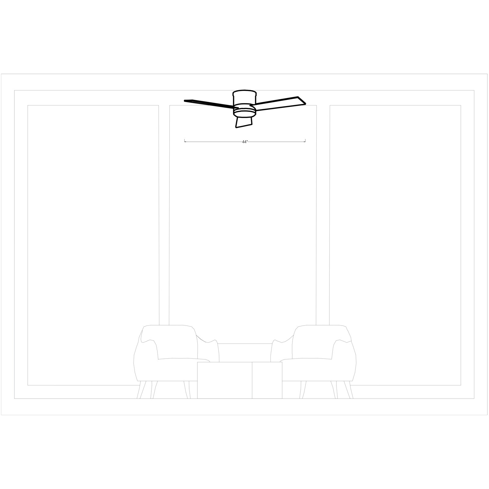 Kris 3 Blade Ceiling Fan with LED Light Kit, 44", Light Gray/Weathered Oak, Aged Pewter