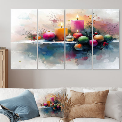 Bougie de Noël rose et orange Glow II - ensemble d'art mural de Noël