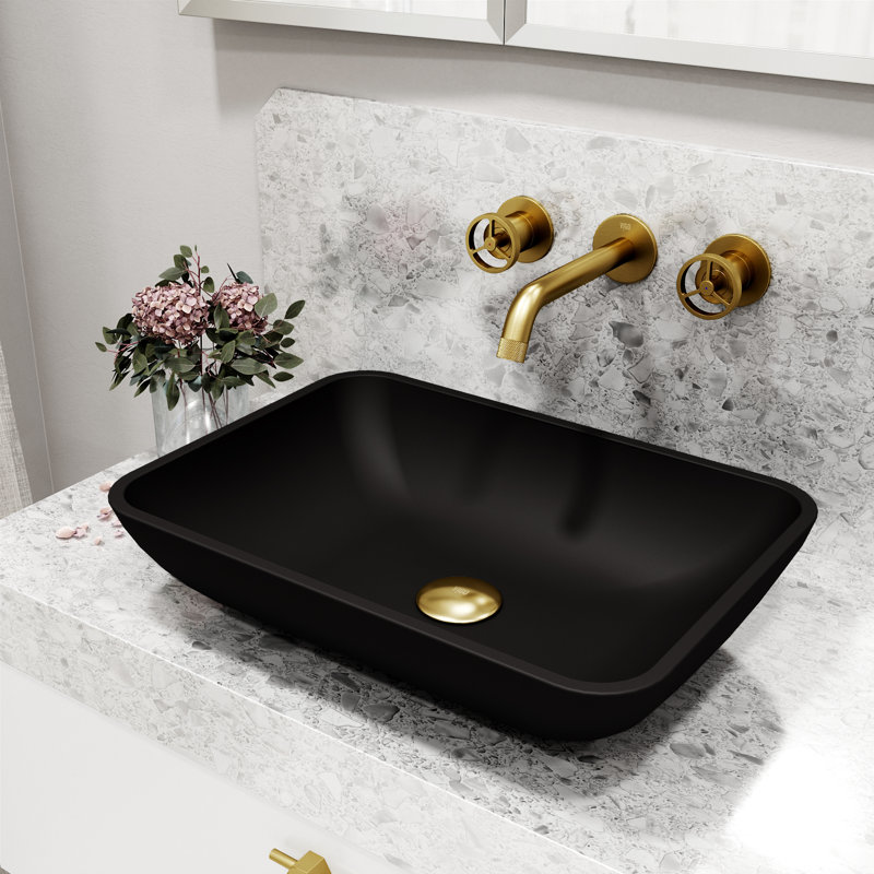 Lavabo de salle de bain vasque rectangulaire noir avec robinet H 3 po Sottile MatteShell