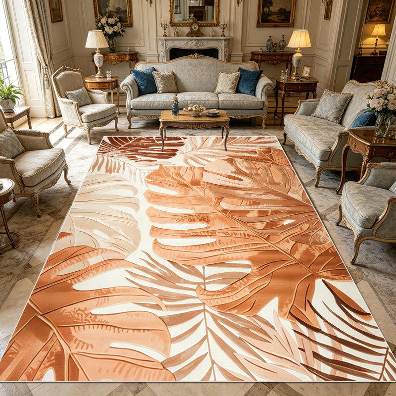 1PC Tropical Palm Monstera Leaf Terracotta Neutral Tone area rugs for Living Room, Soft, All seasons, Easy-maintain, Washable Indoor mat, Farmhouse suitable for for Dining Table, Bedroom, Entryway...