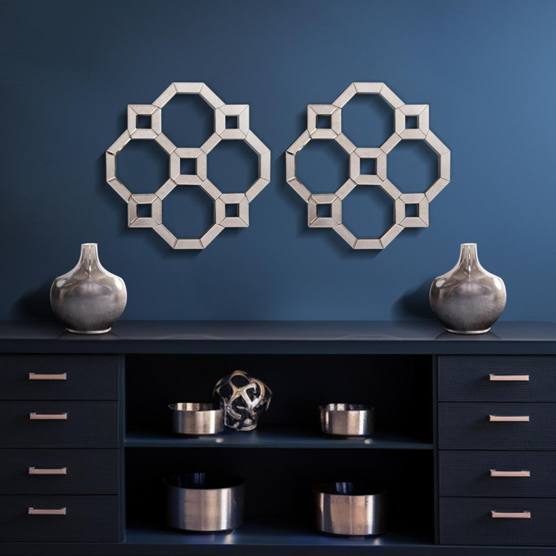 Brandye Contemporary Antique Gray Geometric Patterned Accent Mirror