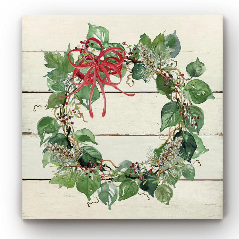 « couronne de noël », peinture, H 16 po x l 16 po x P 1 po, Toile tendue