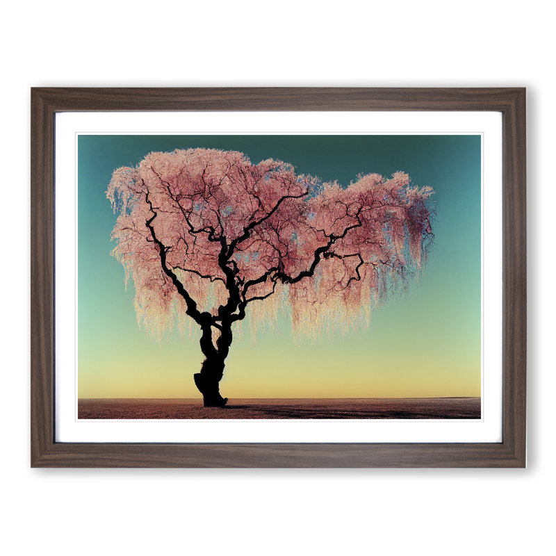 Evocative Weeping Willow Tree - Framed Print, 25cm H x 34cm W x 2cm D, Walnut