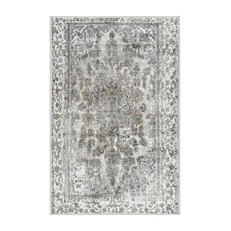 Tapis contemporain gris clair / ivoire Decastro, Rectangle 4 pi x 6 pi