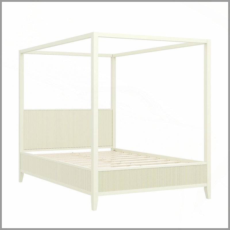 Grand lit plateforme à baldaquin en bois avec lattes de soutien, beige, Grand lit, Beige