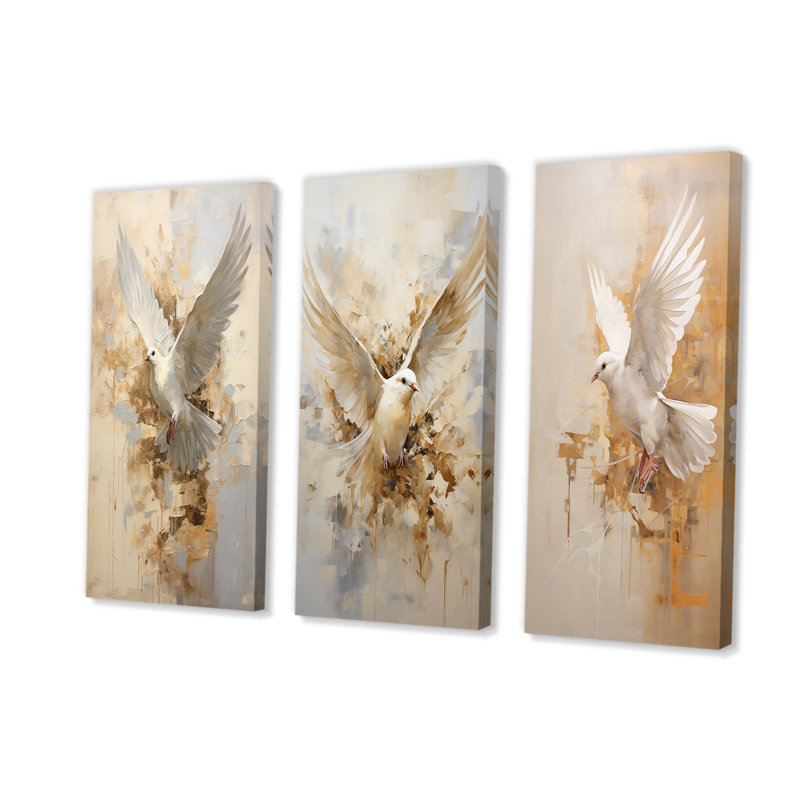 Minimalisme beige et colombe dorée - ensemble de 4 reproductions d'art mural colombe, Toile tendue, H 40 po x l 60 po