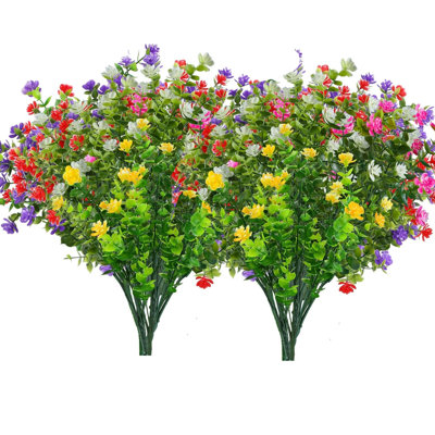 24 Bundles Mix Artificial Flowers for Outdoors, No Fade Fake Plastic Flowers, UV Resistant Artificial Outdoor Plants, for Spring Summer Garden, Porch, Window Box, Home Wedding Farmhouse,Mixcolor