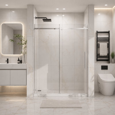 56-60" Wide X 72" High Sliding Frameless Shower Door With Clear Glass，Heavy-Duty 304 Stainless Steel