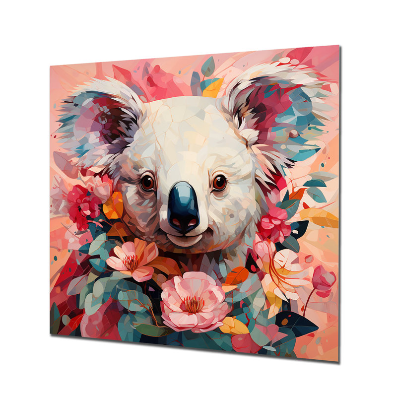 Floral, rose et vert Koala I, H 16 po x l 16 po x P 1 po