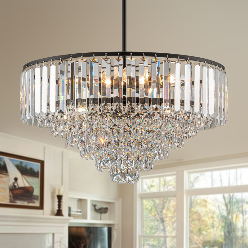Modern 4-Tier Crystal Chandelier, 5 Lights, Matte Black