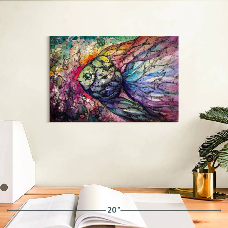Poisson arc-en-ciel abstrait, H 8 po x l 12 po