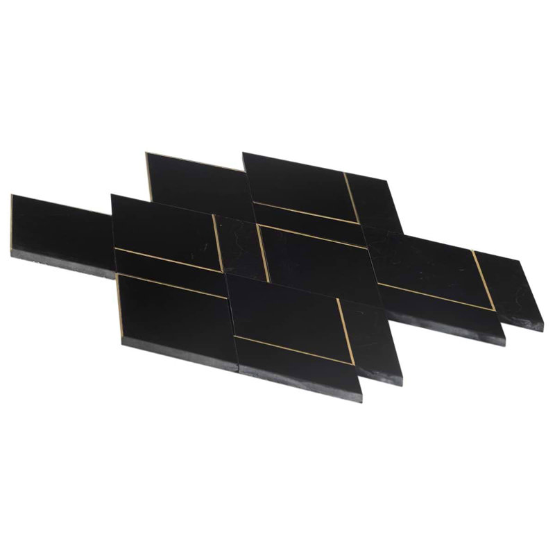Enver Polished Marble And Brass Mosaic, Nero/Brass
