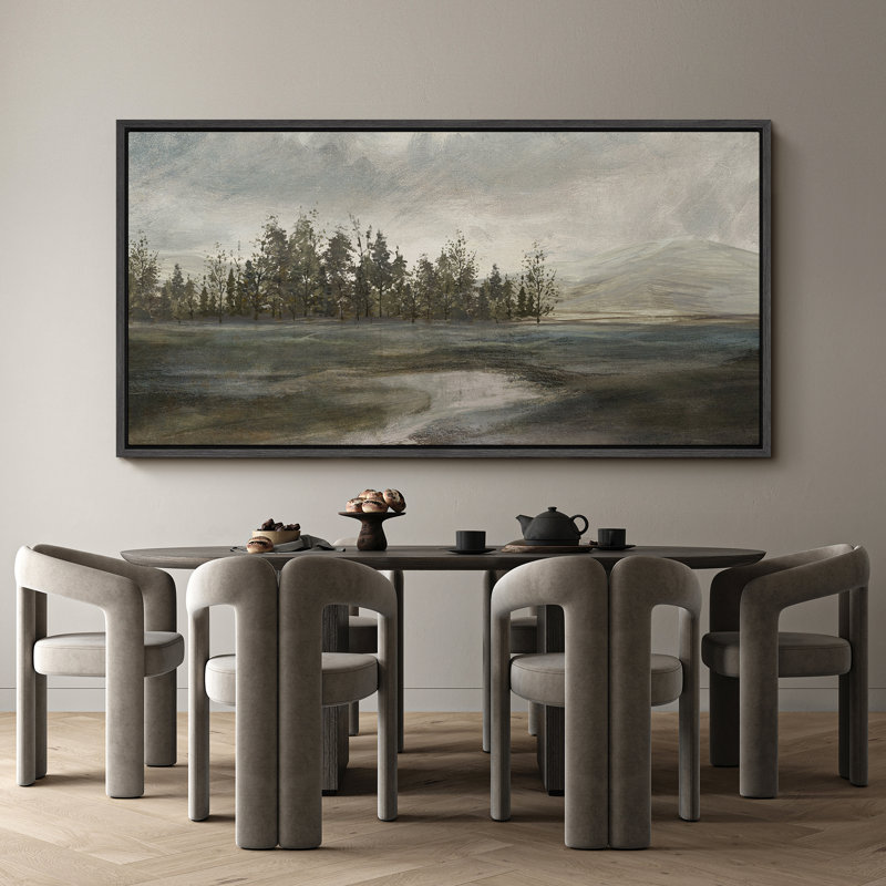 Lake River Landscape " Tranquil Dusk Minimalist Landscape Antique Retro Colorful Bedroom Extra Large Wall Decor ", Black