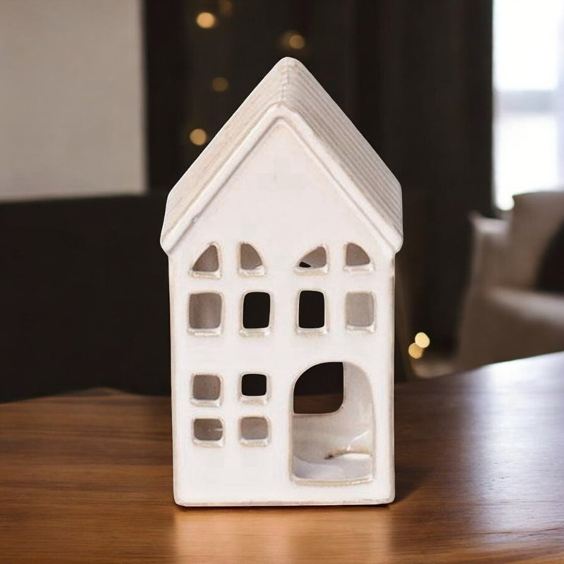 Cream Ceramic House Tealight Holder | Hand Finished Cosy Townhouse Design Decorative Candle Holder for Home Interior