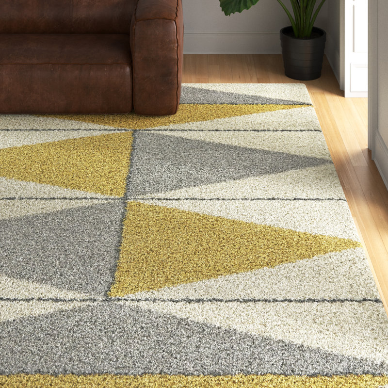 Tapis jaune / gris / blanc Bonifay, Rectangle 8 pi 9 po x 12 pi