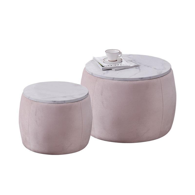 Ysabelle Storage Round Accent Side Tables, Pink, White