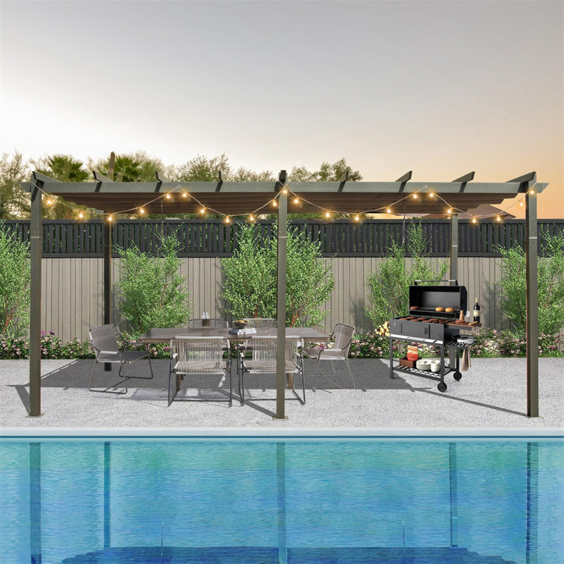 11x20 ft Dark Gray Aluminum Patio Pergola with Retractable Canopy