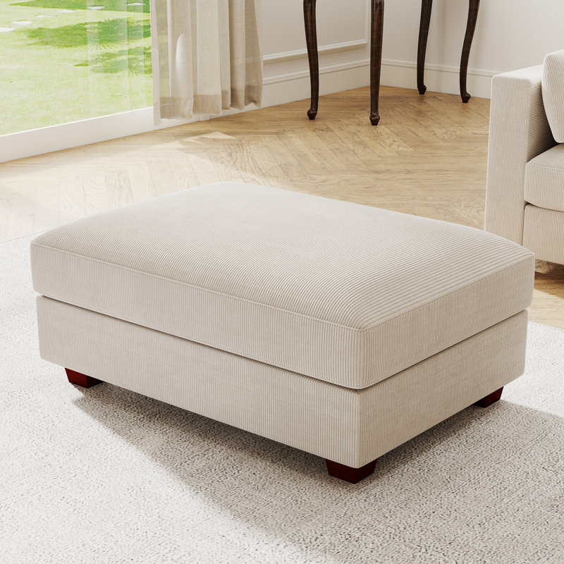 Repose-pieds rectangulaire modulaire en velours côtelé 36,6 po, partie modulaire pour canapé modulaire, Blanc
