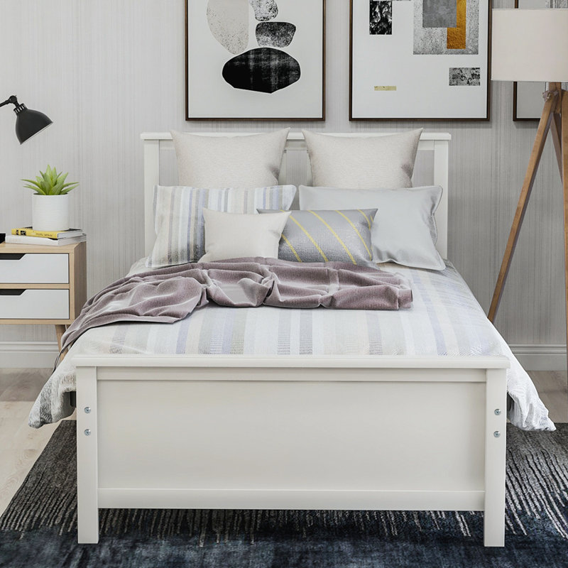 Kaola Solid Wood Slat Bed, White