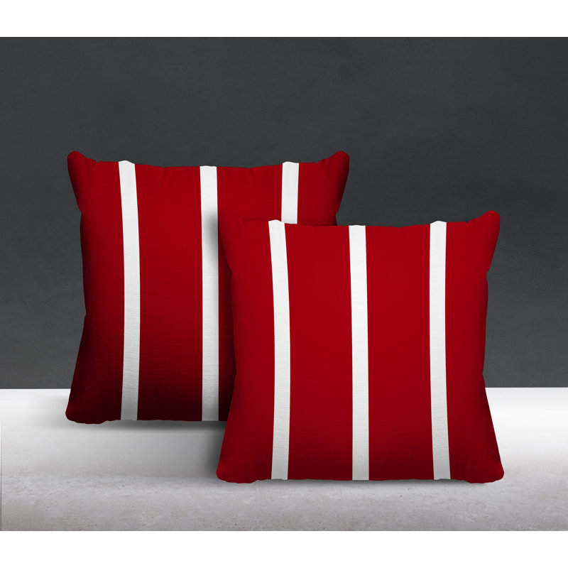  Coussin décoratif intérieur / extérieur à rayures, L 15 po x H 15 po, Rouge