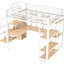 Lit mezzanine blanc avec bureau intégré, tablette et structure en métal, rangement