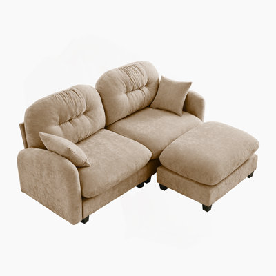 Canapé modulaire en L avec repose-pieds Cloud, revêtement en chenille douce, dossier rembourré capitonné, mousse haute densité pour des espaces polyvalents