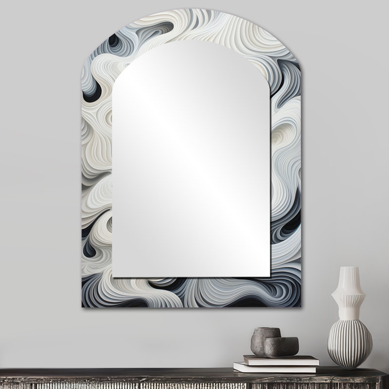 Miroir mural arqué noir et blanc Op Art, 34 po x 25 po