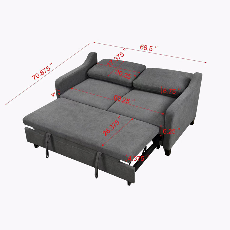 Canapé-lit ferme convertible 3 en 1 Zaryab, Polyester gris foncé