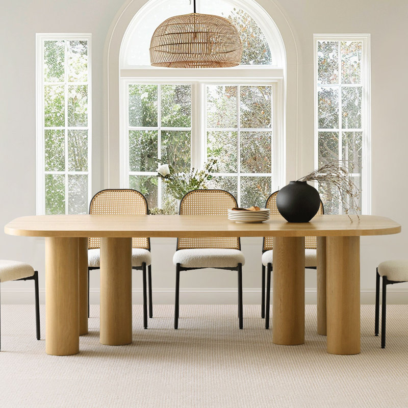 86" Luxe Solid Oak Capsule Dining Table with Pillar Legs, Brown