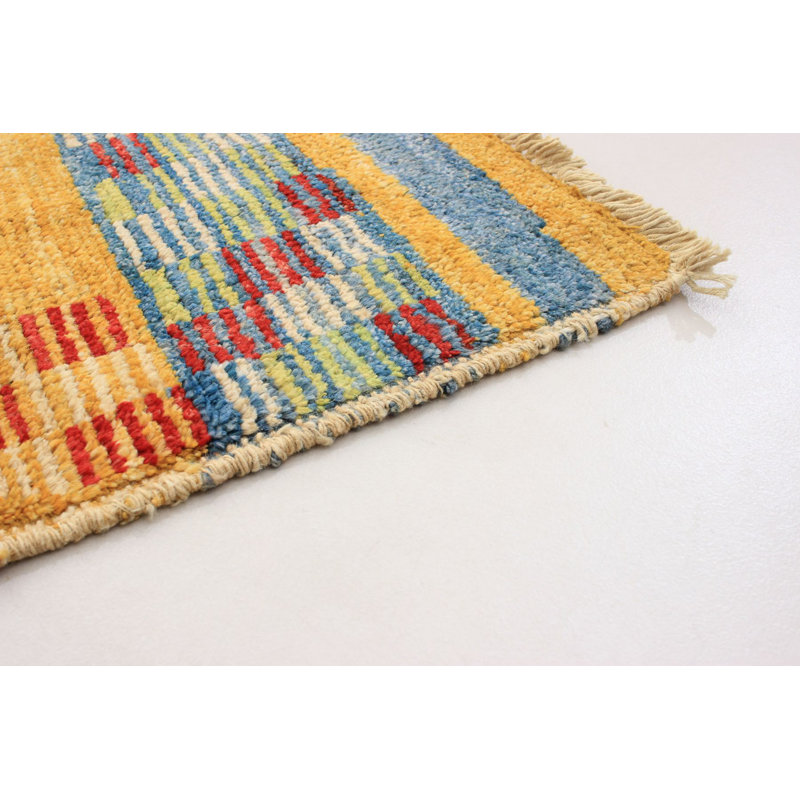 Tapis unique en laine noué à la main bleu / jaune / rose des années 2010 de 6 pi 2 po x 9 pi Charing