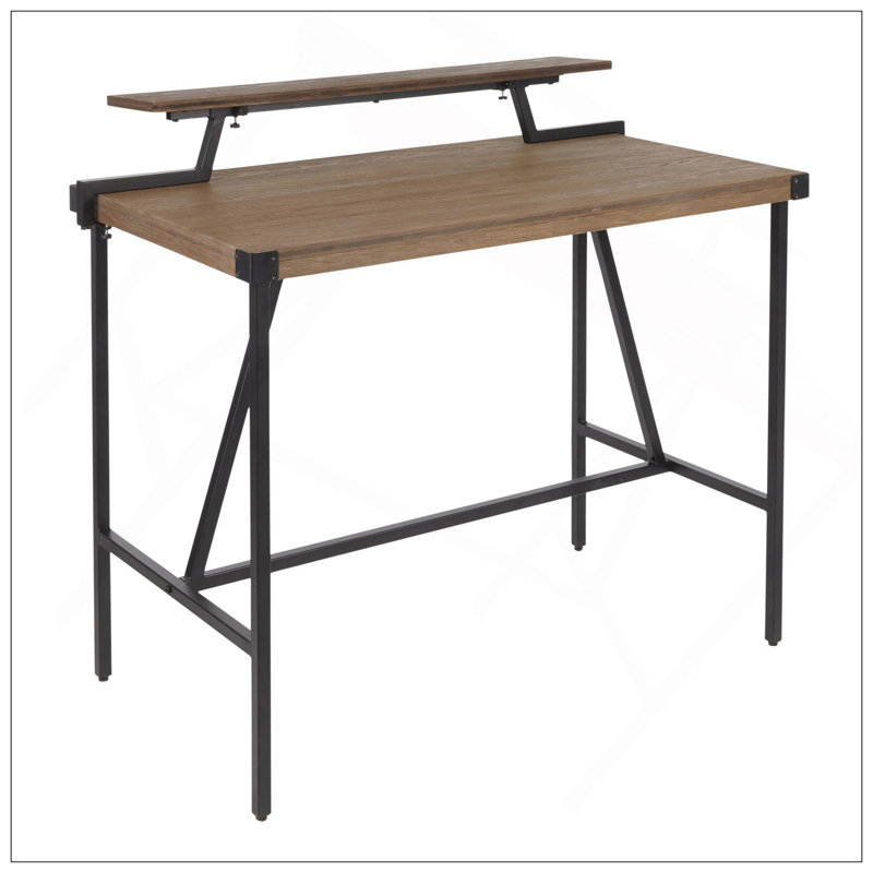 Table de comptoir industrielle Gia en métal noir et bambou à grain de bois brun pressé par Lumisource