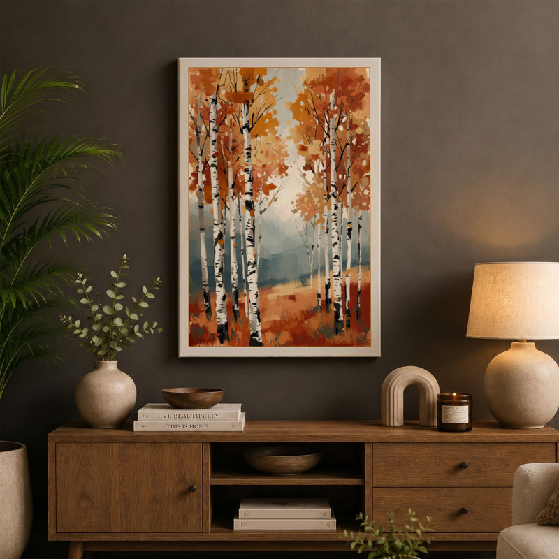 Autumn Birch Forest Scandinavian - Wrapped Canvas, 24x16 - 61.0 x 40.6 cm, Sage Border