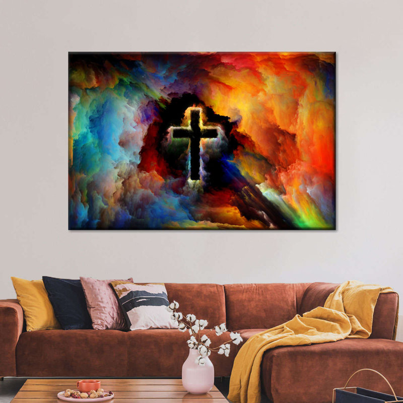 Croix colorée, H 26 po x l 39 po x P 1,25 po