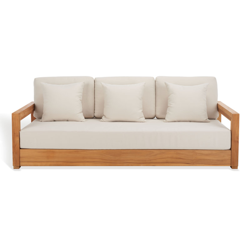 Montford Teak Patio Sofa with Cushions, Beige Melrose