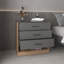 Commode à trois tiroirs et tablette ouverte de 27 po de hauteur Alder, chambre à coucher, vestibule, panneau latéral, gris mat - chêne naturel