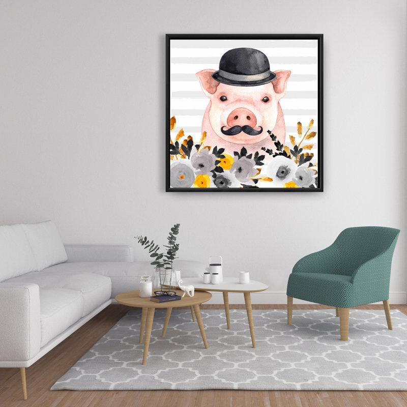 Small Detective Pig - Pink Bedroom Framed Canvas Decor
