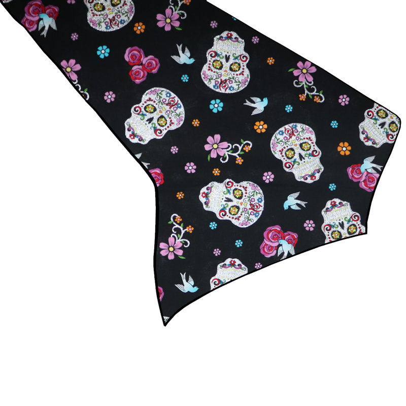 2_Day Of The Dead Glitter Sugar Skulls Table Runner,  72" L x 12" W