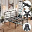 Base de lit à lattes en acier très résistant Ashwyn - style rétro de 18 po de hauteur, capacité de 3500 lb, anti-balancement et anti-grincement, pas besoin de sommier tapissier-1067867967