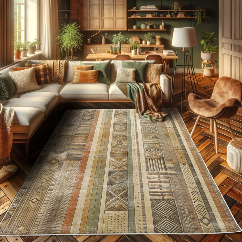 Rustic Southwestern Multicolor Synthetic Runner Rug