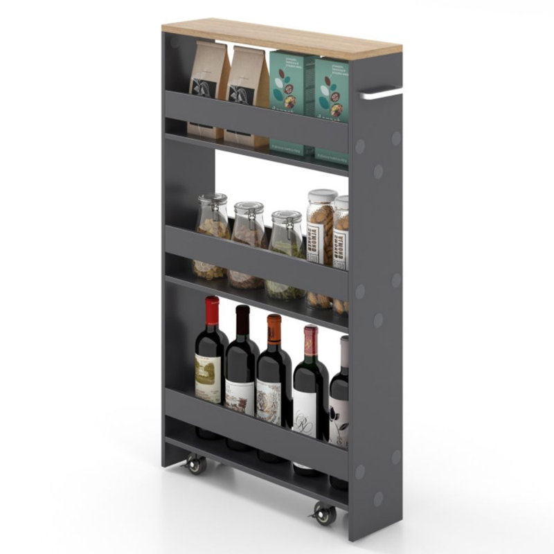 Chariot de service mobile étroit avec tablettes ouvertes pour la cuisine, le salon et la salle de bain