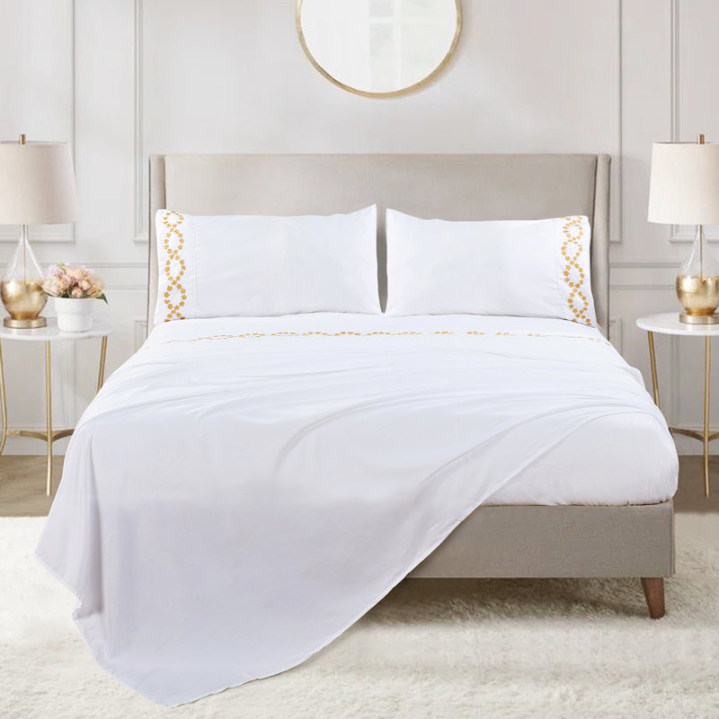 Ensemble de draps Pka Lei, Ensemble de draps pour lit double + drap-housse + , Blanc