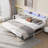 Daybed with Trundle and LED Light, Sturdy Metal Twin Size Bed Frame with Linen Upholstered Headboard and Charging Station