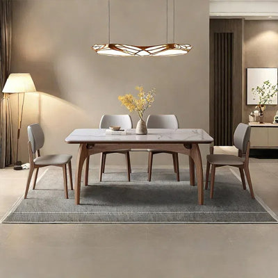 Rectangular rock plate dining table and chair set