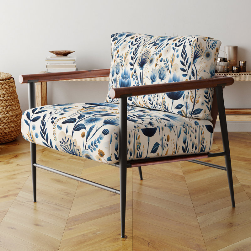 Chaise à accoudoirs rembourrée Nordic Blue Bloom Scandinavian Floral