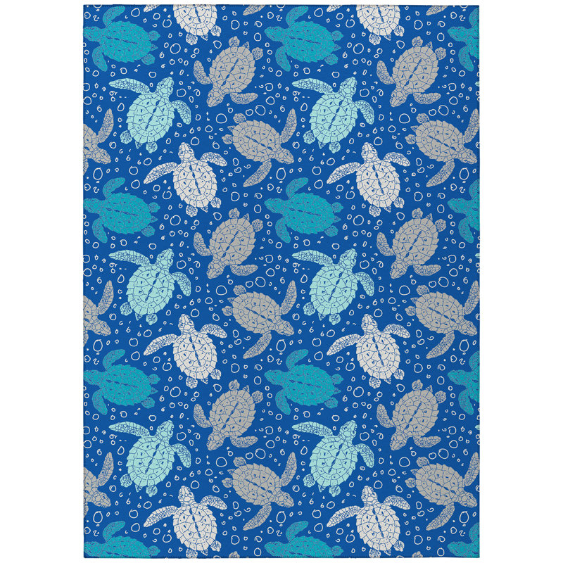 Tapis bleu intérieur / extérieur en polyester tissé à la machine Stroupe, Rectangle 5 pi x 7 pi 6 po
