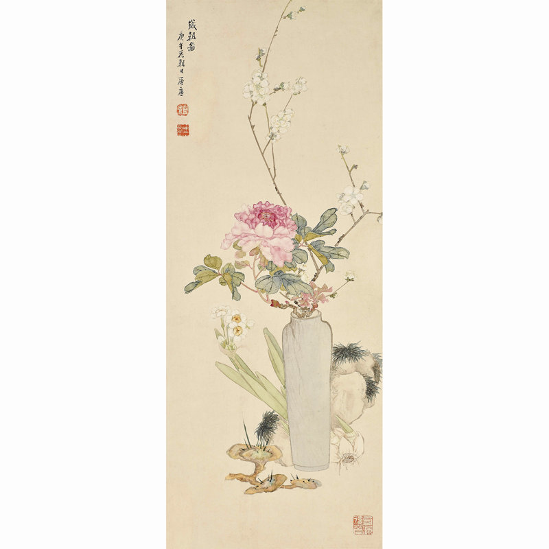 Peace and Prosperity by Chu Lien - Asian Botanical Painting Hanging Scroll