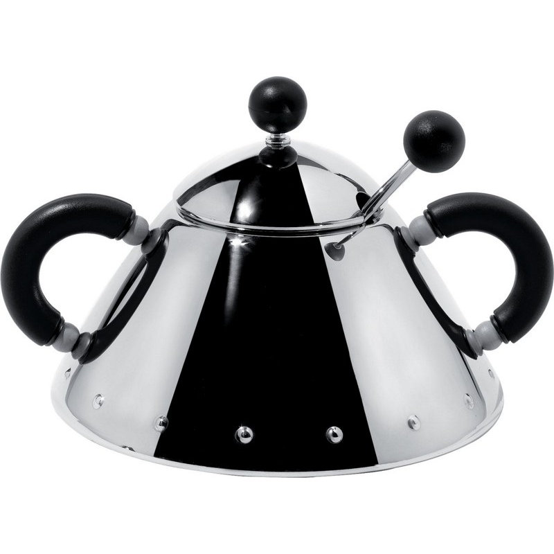 Sugar Bowl with Black Handle and Spoon